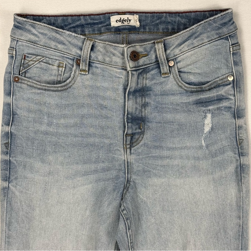 Edgely Slim Boot High Rise Ripped Distressed Jeans Light Wash Stretch Maurices 8 - Picture 4 of 7